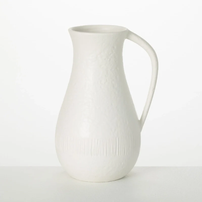 Sullivans 10  White Chiffon Stone Pitcher - 7 L x 5.75 W x 10 H