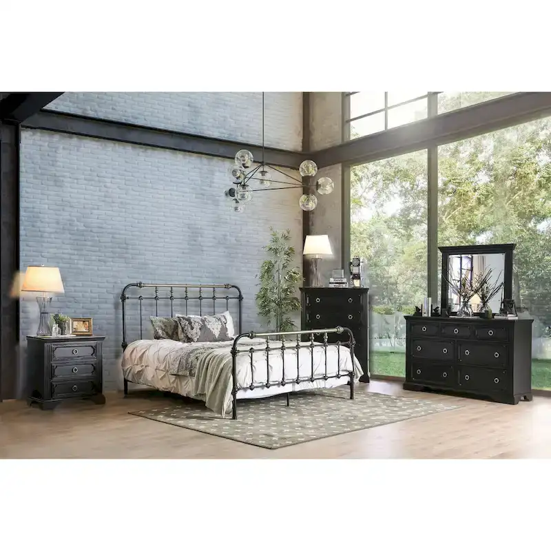 Industrial Black Metal Panel Bed