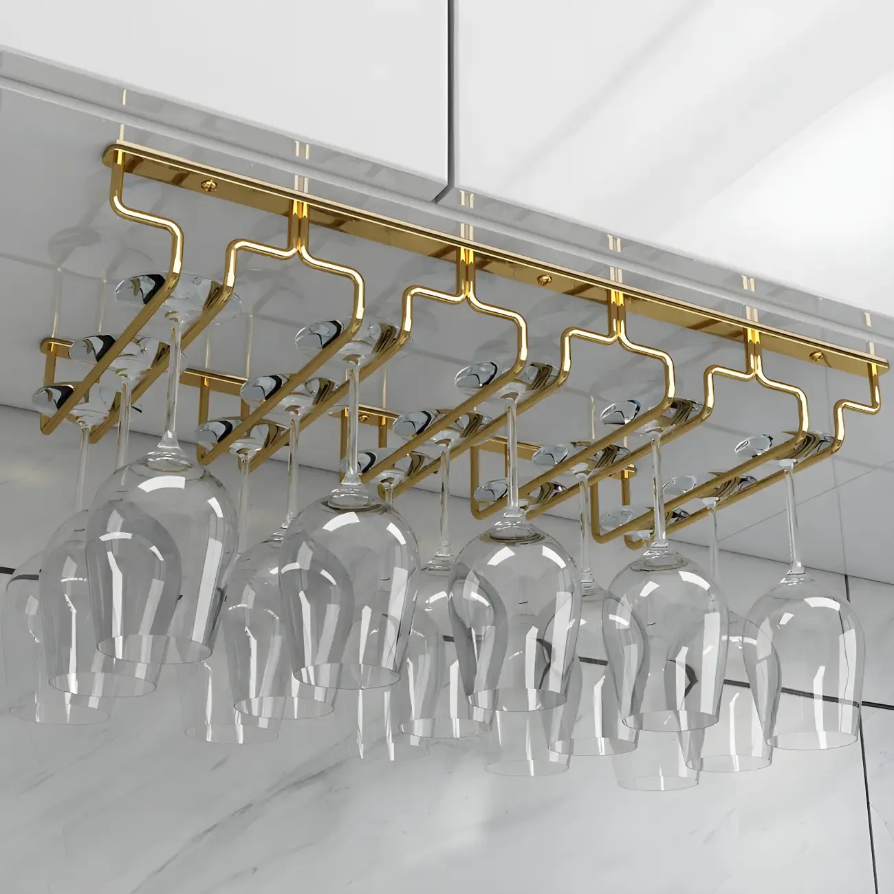 Gold Rectangular Hanging Metal Wine Glass Rack