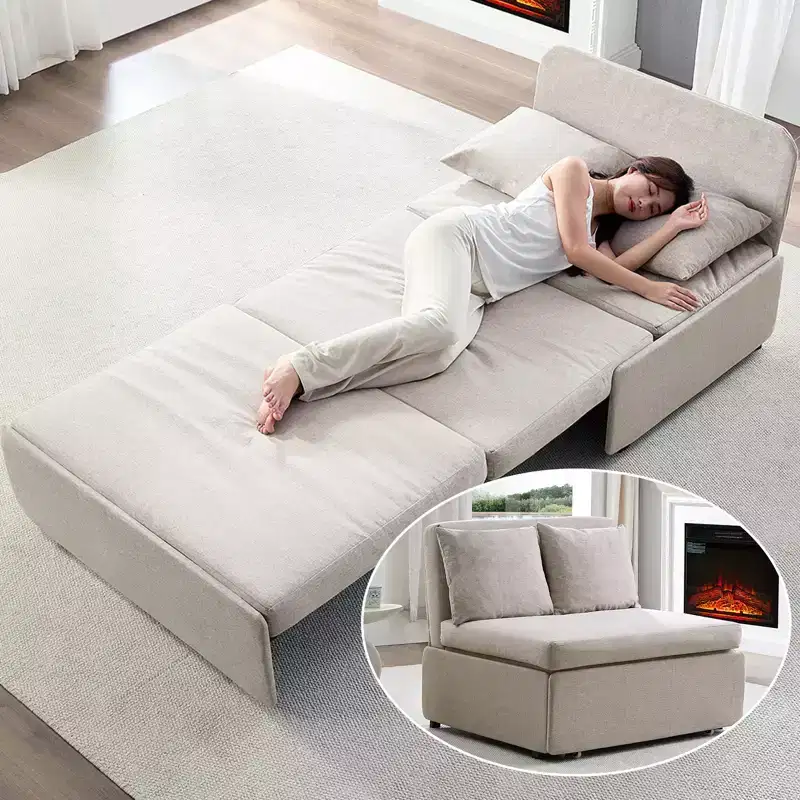 Mjkone Full/Queen Size Sofa Bed, 2 in 1 Convertible Linen Loveseat Sleeper Sofa Couch with Cushions