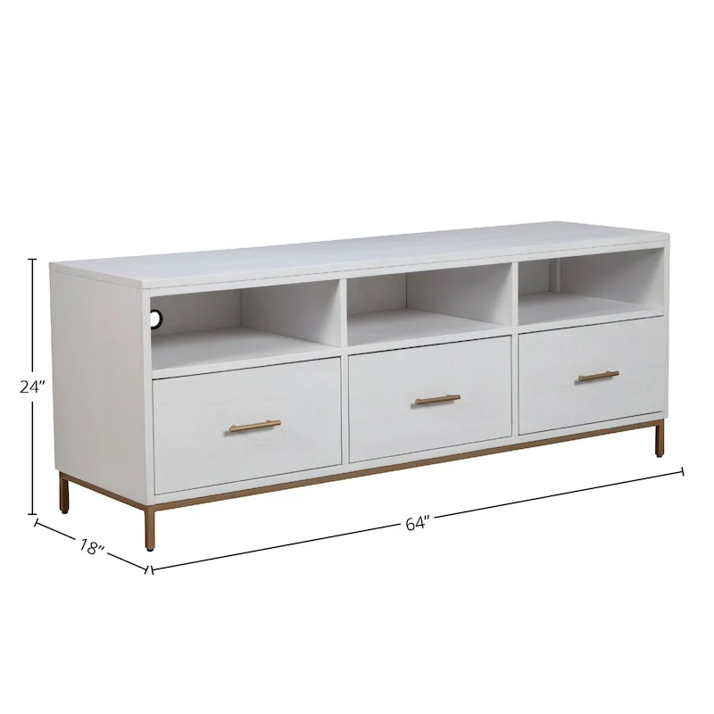 White Wood TV Media Console, 3-Drawer, Seats up to 70