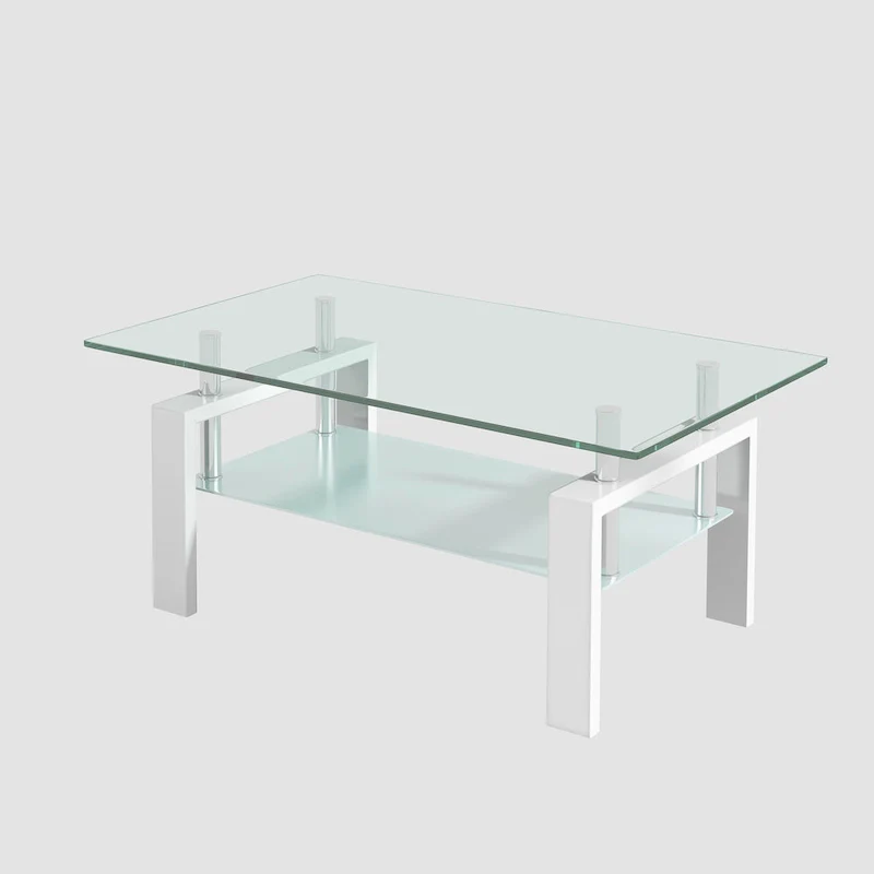 2-Layers Tempered Glass Coffee Table - 23.62 x 39.37 x 17.32