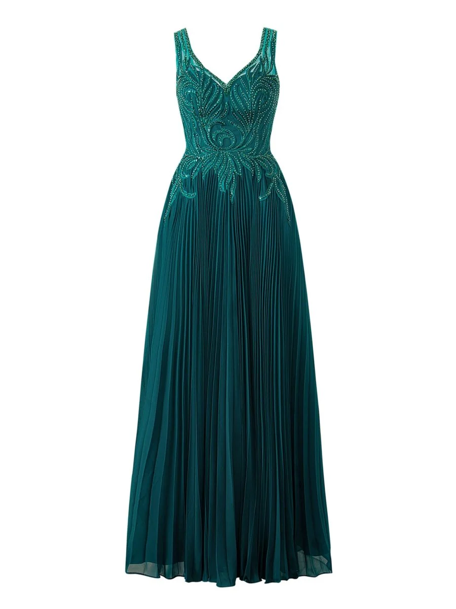 Dark Green A-line V-neck Chiffon Prom Dress