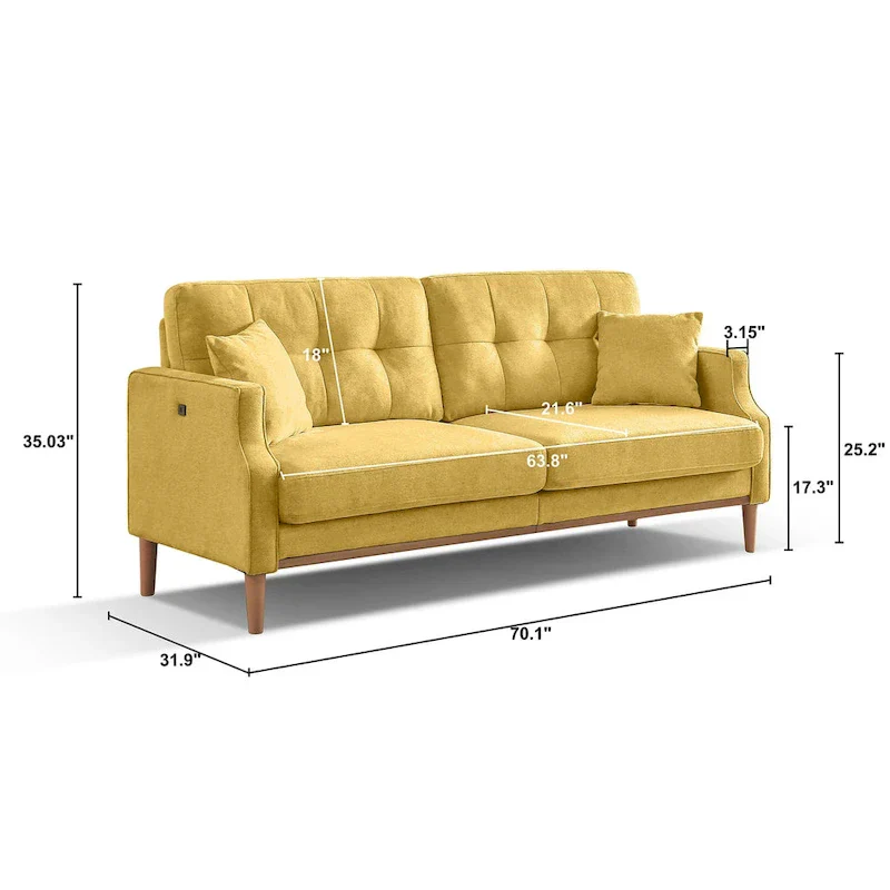 Tufted Loveseat with USB Outlet - 3 Seater