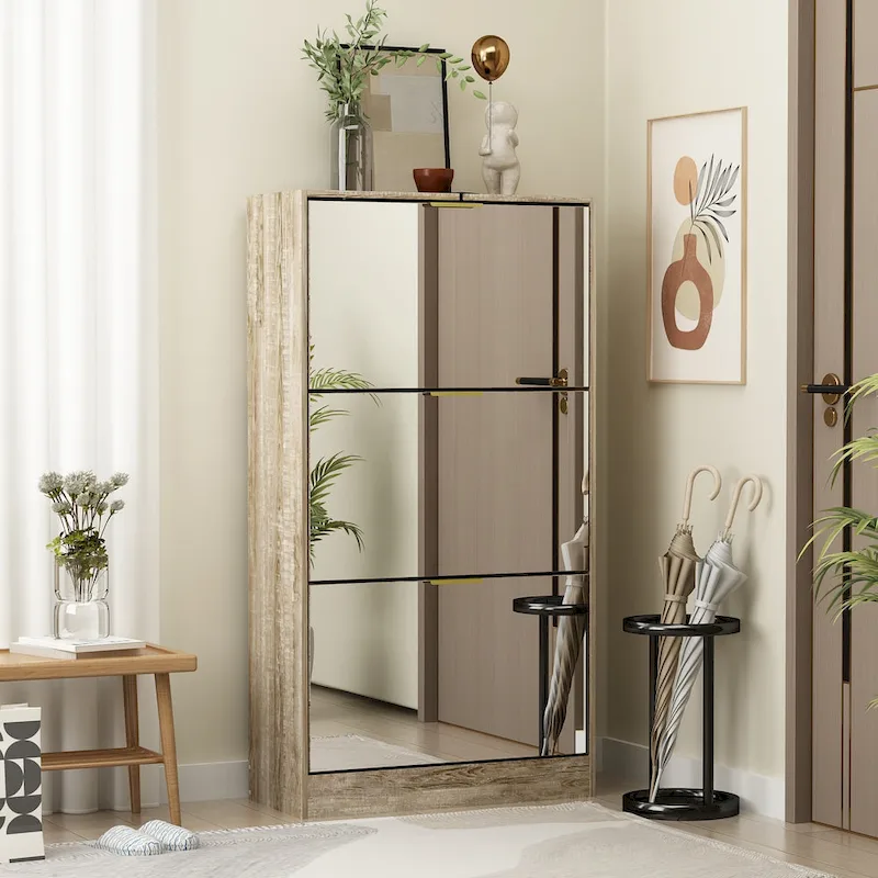 Mirrored Flip Drawer Shoe Cabinet Storage Cabinet Organizer
