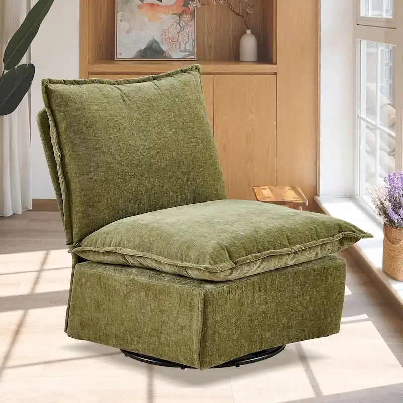 Green 28.74 Chenille Upholstered Swivel Rocking Chair