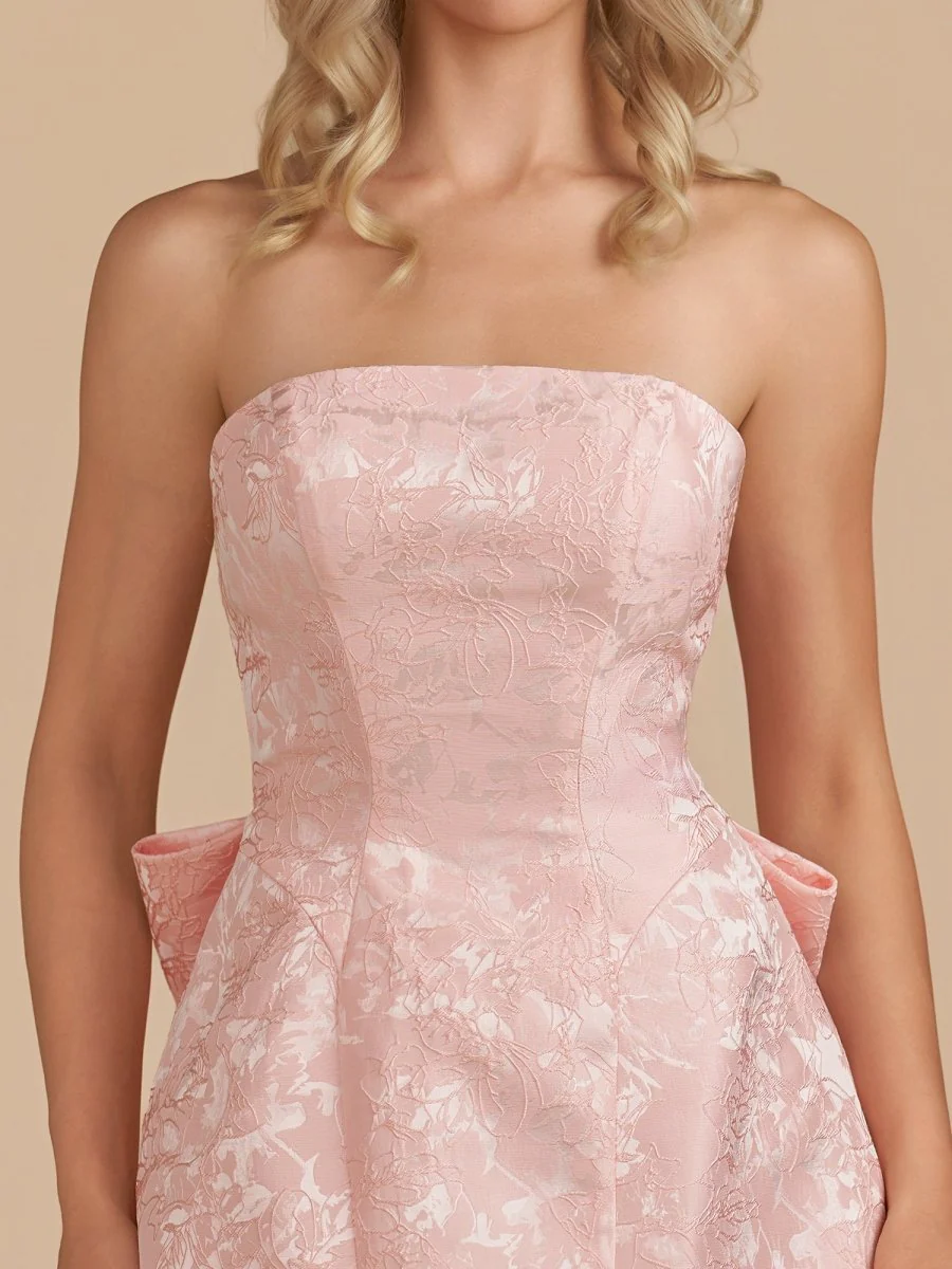 Pink - Strapless Jacquard A Line Homecoming Dress With Bowknot