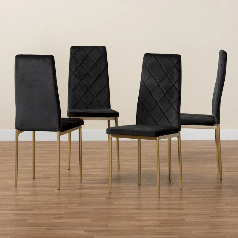 Blaise Modern Luxe and Glam 4-Piece Velvet and Metal Dining Chair Set