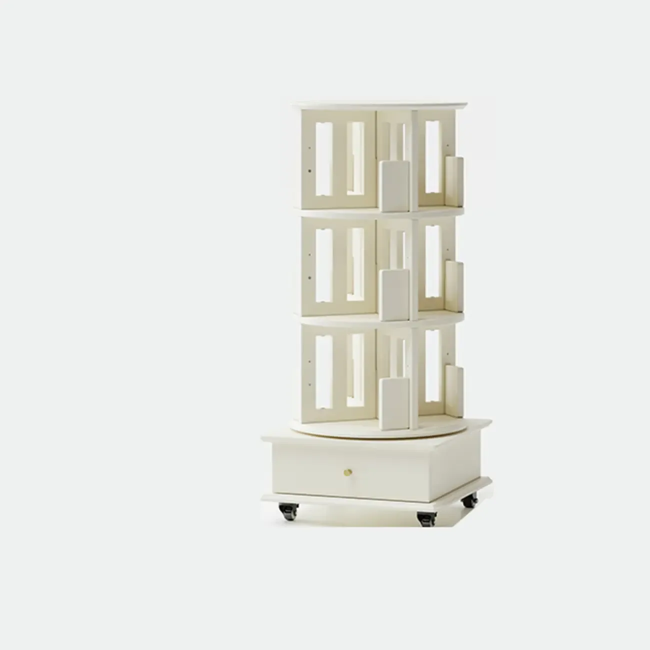 Narrow Cherry Wood Vertical 6 Shelf Rotating Bookshelf