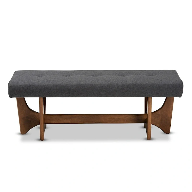 Theo Mid-Century Modern Fabric Upholstered Walnut Finished Bench - 17.9 High x 48.8 Wide x 18.3 Deep