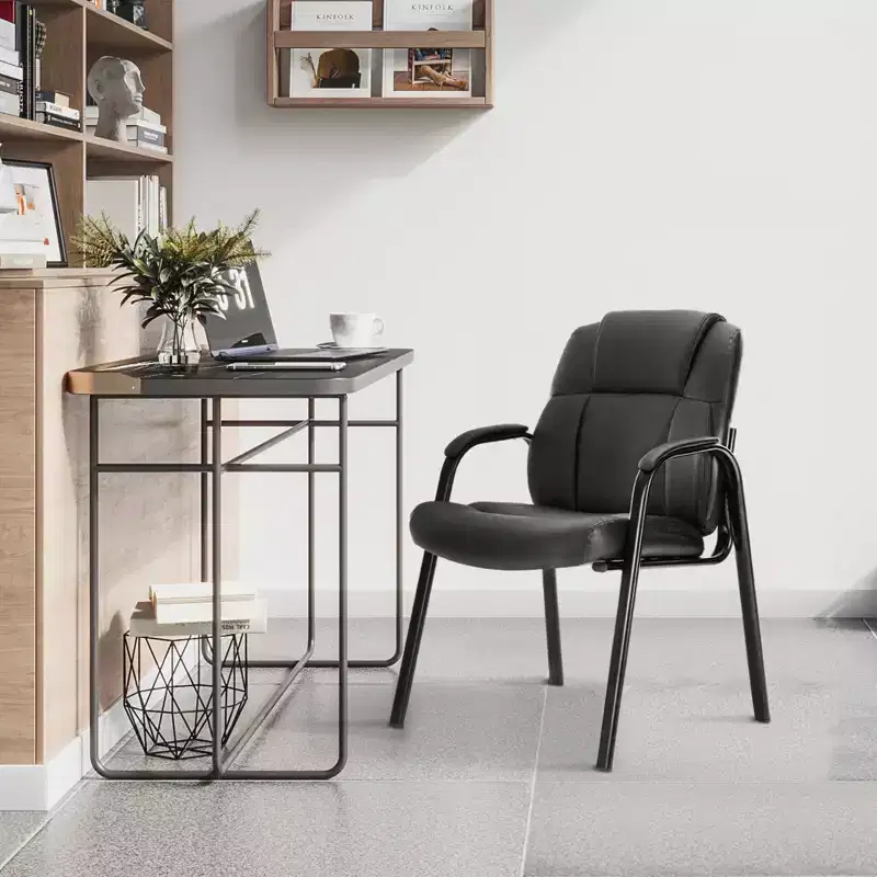 JIONJOY Office Guest Chair Leather Executive No Wheels Waiting Room Chairs | Black