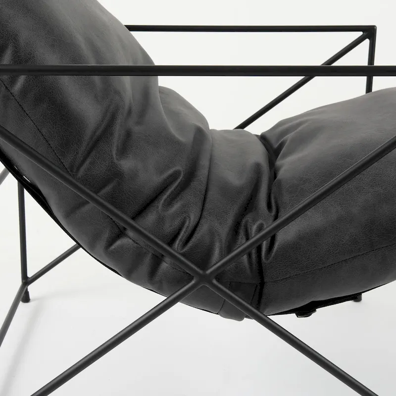 Leonidas Black Faux Leather w/Black Metal Frame Accent Chair