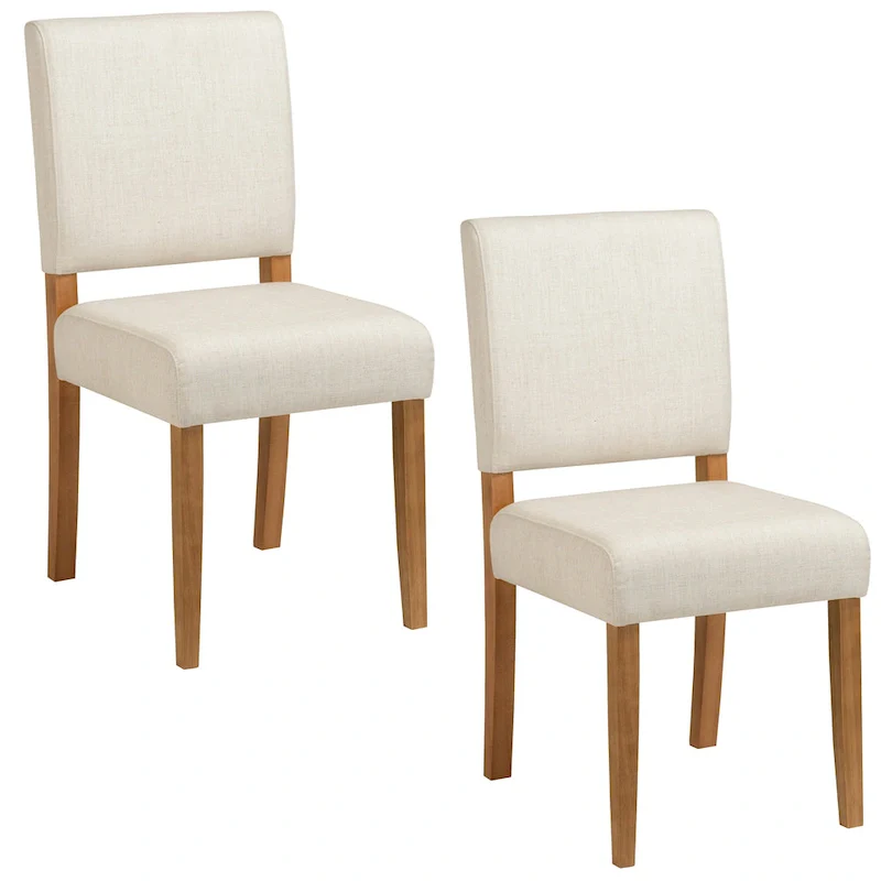 Upholstered Back Dining Chair with Wood Base Set of 2