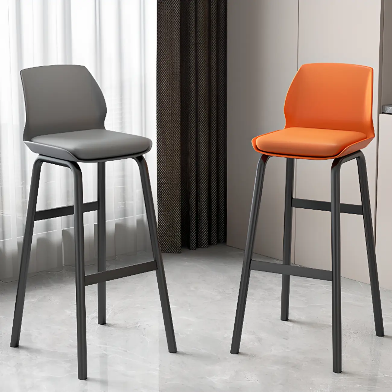 Stylish Rectangular Faux Leather Metal Cafe Bar Stools