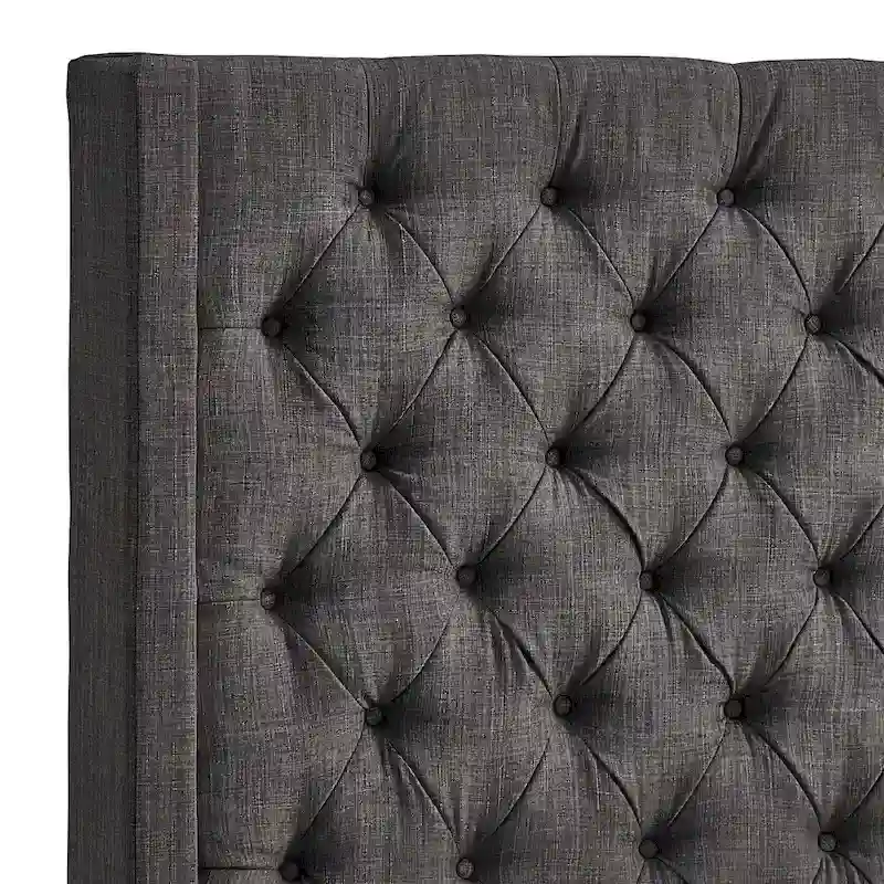 Button-Tufted Wingback Upholstered Headboard – Elegant Bedroom Accent