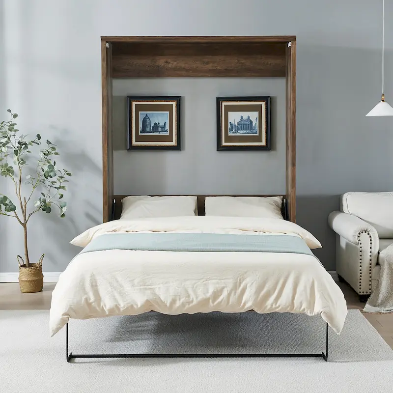 Half Self-Close and Open Murphy Bed Cabinet Space-Saving Bed