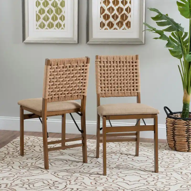 Natural Woven Back Folding Dining Chair (Set of 2)