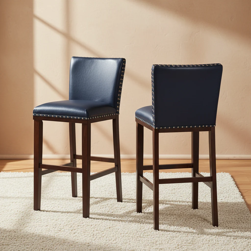 Wood and Faux Leather Bar Stool