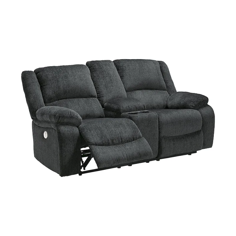 Draycoll Double Power Reclining Loveseat w/ Console, Dark Gray - 40 x 70 x 40