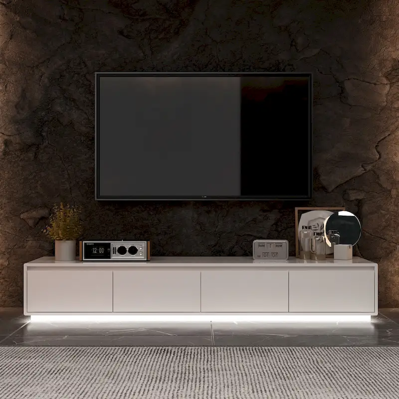 White High Gloss TV Stand with LED Lighting — 1 Unit