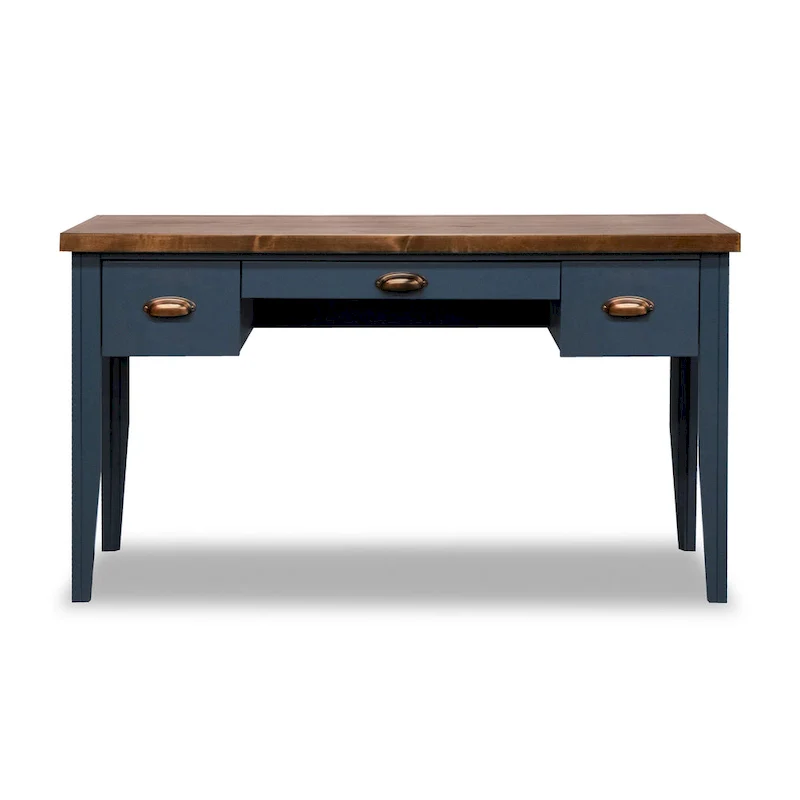 Nantucket 53 inch Writing Desk, No Assembly Required, Blue Denim and Whiskey Finish