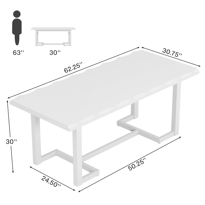 63 Inches Computer Desk, Rectangular Writing Table with Solid Wood Legs and Thickened Desktop