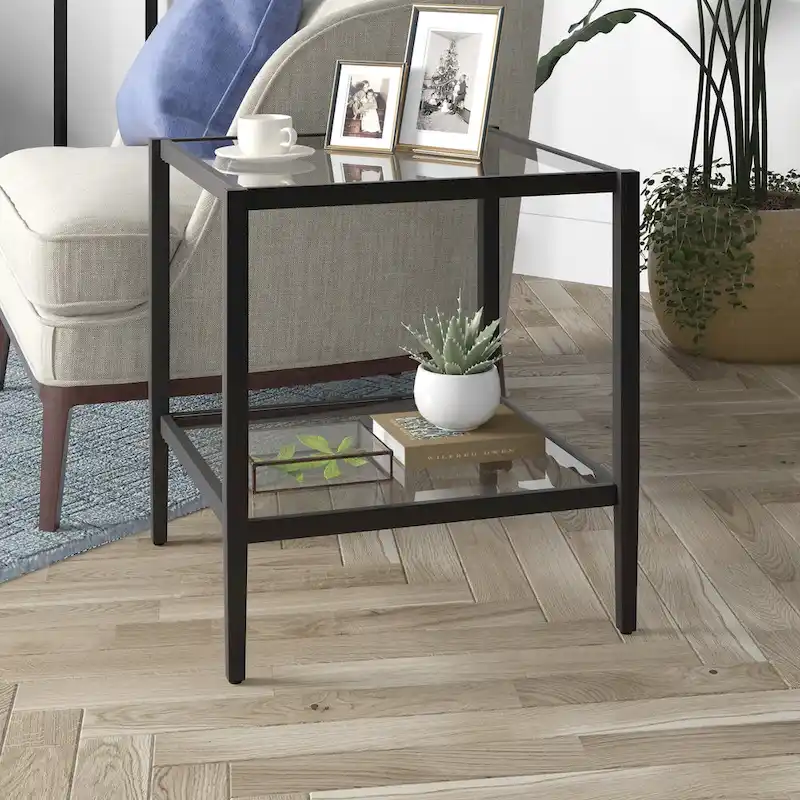 20-inch Square Side Table with Tempered Glass Shelf