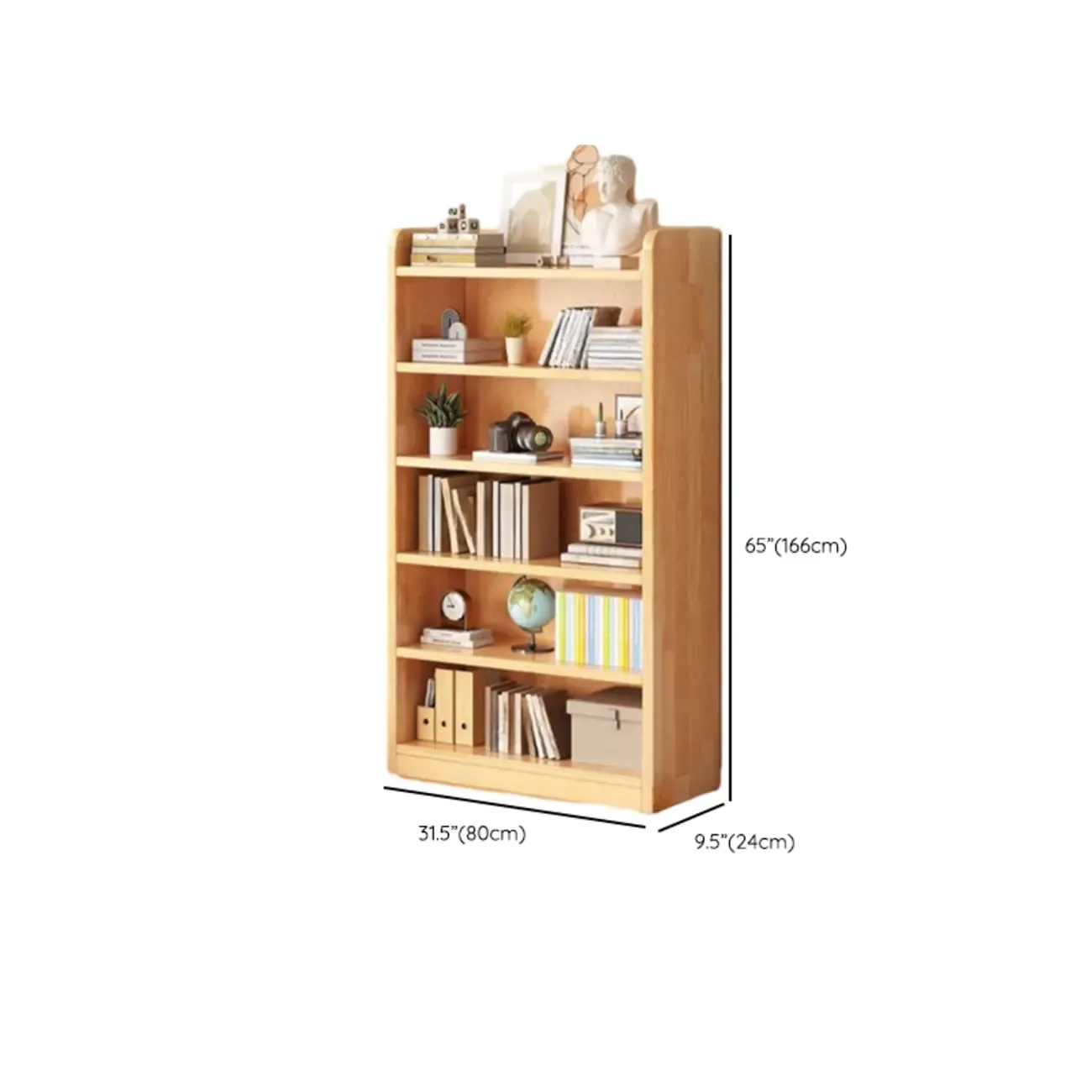 Narrow Vertical Modern Wooden Bookcase in Natural Finish
