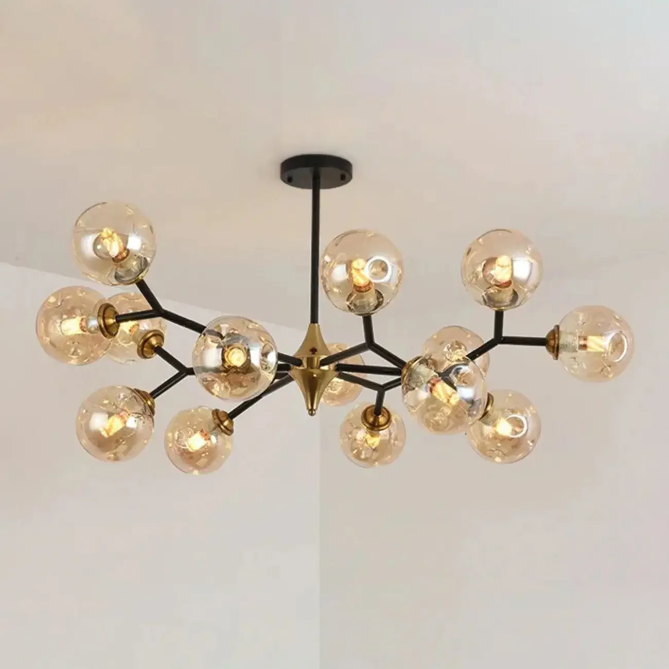 Modern Black Gold Glass Sputnik Chandelier