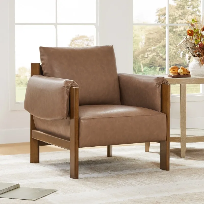 Mid-Century Modern Upholstered Accent Chair with Wooden Legs