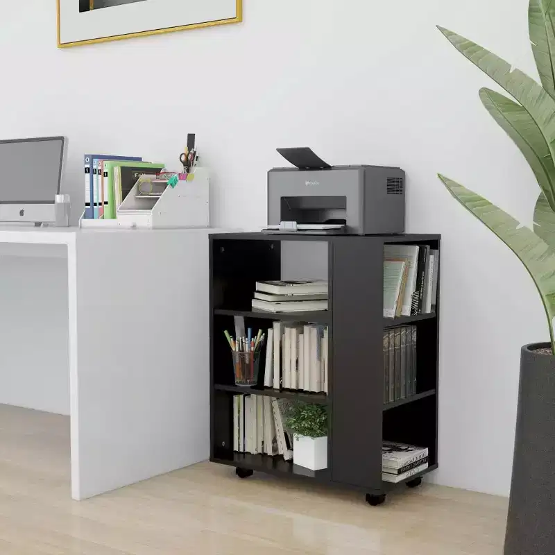 vidaXL Storage Cabinet Black Engineered wood 23.6x13.8x29.5 in Rollable