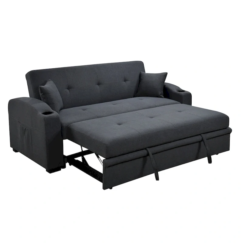 Roomfitters 75 Inch 3 in 1 Convertible Modern Sofa with Convenient Pull Out Bed, Reclining Backrest, Cup Holders, Pillows