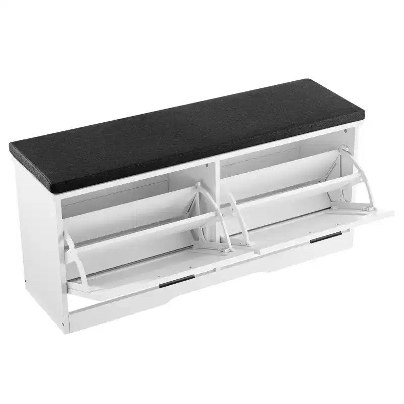 VEVOR Entryway Shoe Storage Bench, 39.4 x 12.0 x 18.7 Inch Shoe Organizer with Flip Drawers, 440lbs Narrow Shoes Rack Bench, Black + White