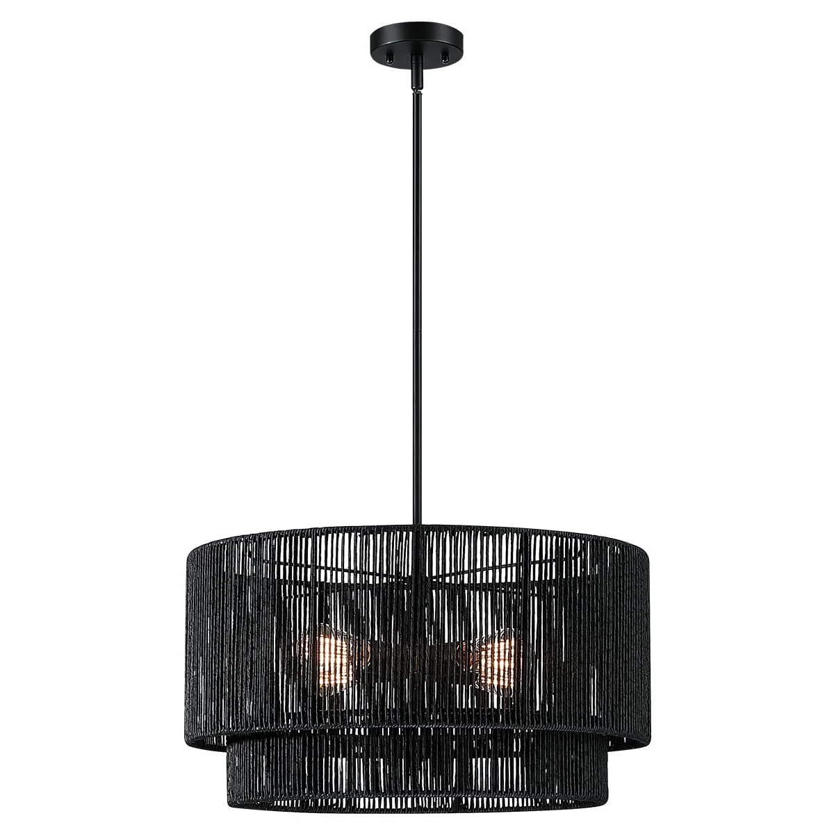 Cynthia 4-Light Black Rattan Drum Chandelier Light - 22''W