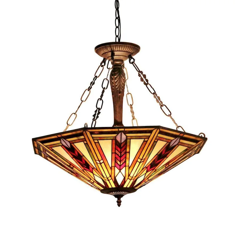 Tiffany Style Mission Design 3-light Dark Bronze Inverted Pendant