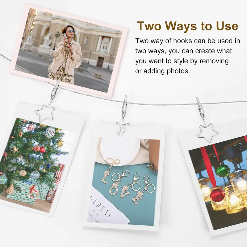 5Ft Wall Hanging Photo Display Cable Wire Rod with 10 Star Shaped Clips