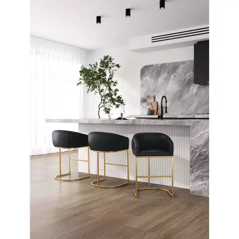 Manhattan Comfort Set of 3 Louvre Counter Height Barstools Black/Titanium Gold