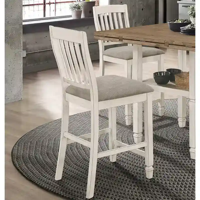 Farmhouse Solid Wood Slate Back with Upholstered Seat Counter Height Dining Stools (2 Stools)