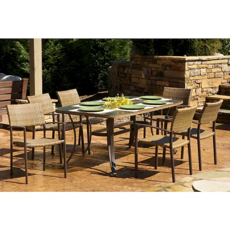 Maracay Tree Bark Outdoor Wicker Dining Set with Stackable Chairs (7-Piece)