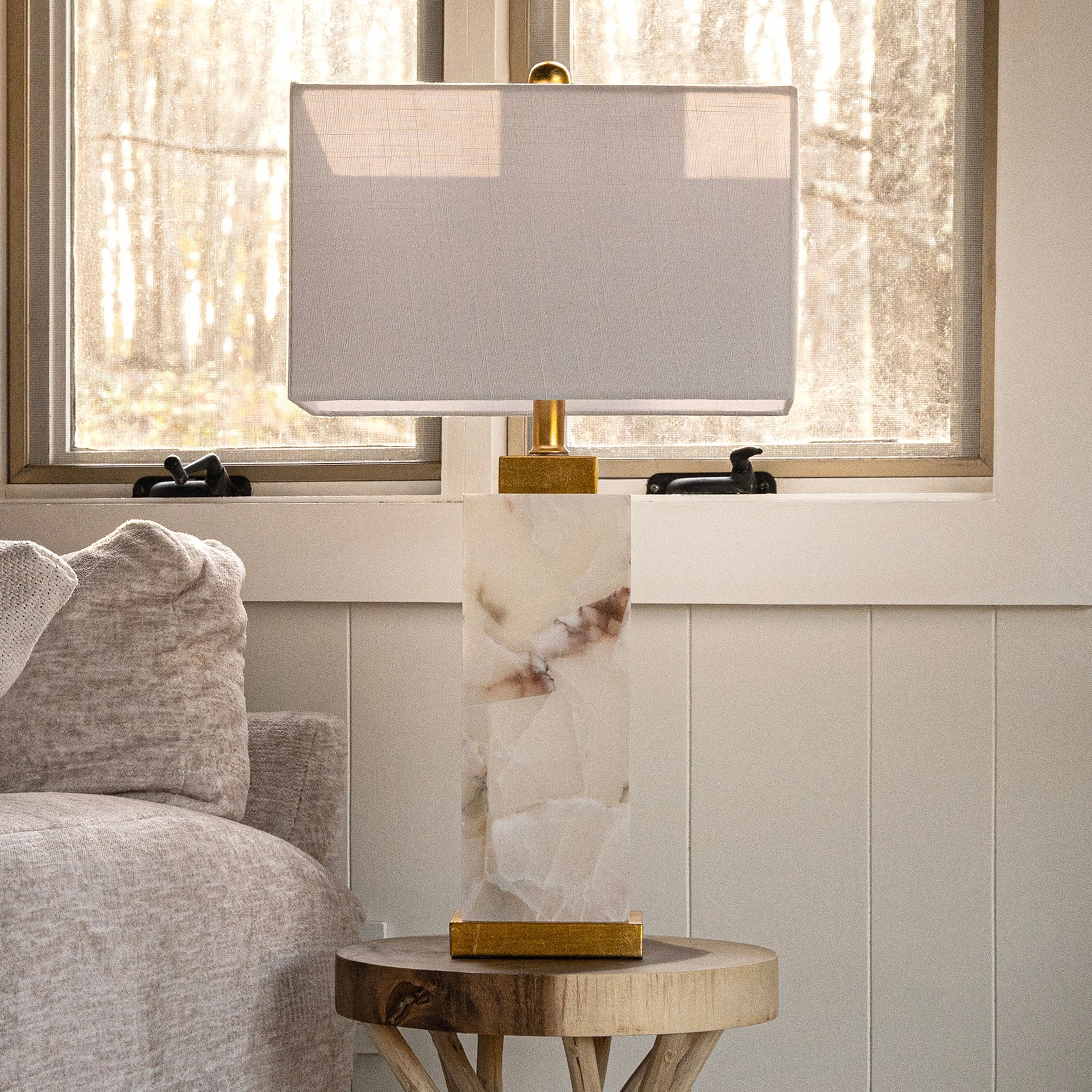 Eloise 27.5 Alabaster LED Table Lamp, White/Gold Leaf by JONATHAN Y