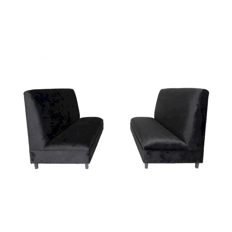 Black Velvet Upholstered Seating Booth with Solid Wood Frame