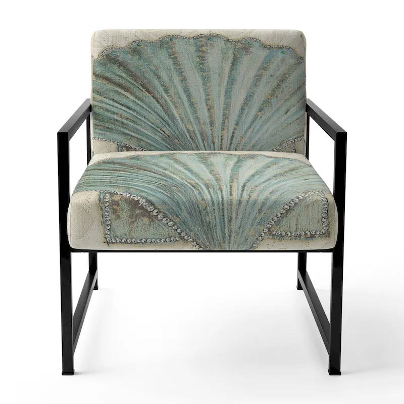Designart Seastar And Blue Sea Shell II Upholstered Nautical & Coastal Accent Chair - Arm Chair