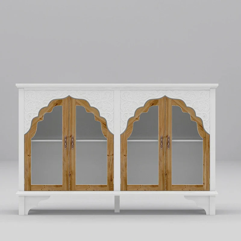 White Retro Palace-Style Storage Cabinet — Acrylic Glass Doors, 1-Piece