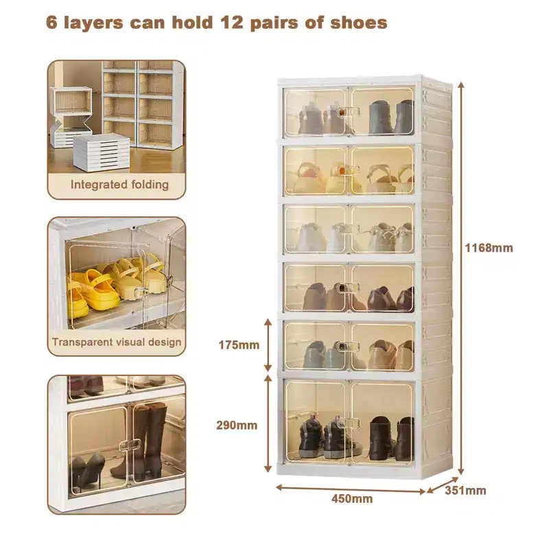 9 Tier Foldable Shoe Rack Organizer, Collapsible Shoe Storage Cabinet with Lids and Magnetic Clear Door , Shoes Storage Boxes for Hallway