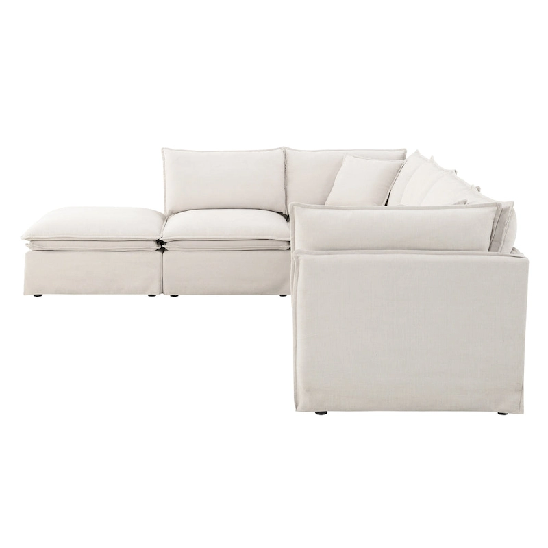 L Shaped Modular Sectional Chenille Sofa with Movable Ottoman