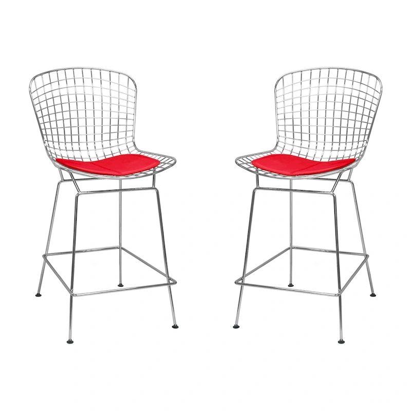 Mid Century Modern Chrome Wire Counter Stool (Set of 2) - N/A