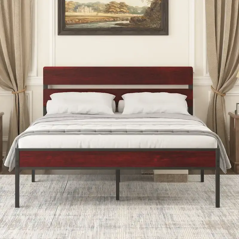 Javlergo Industrial Iron Bed Frames with MDF Headboard - Space-Saving & Durable