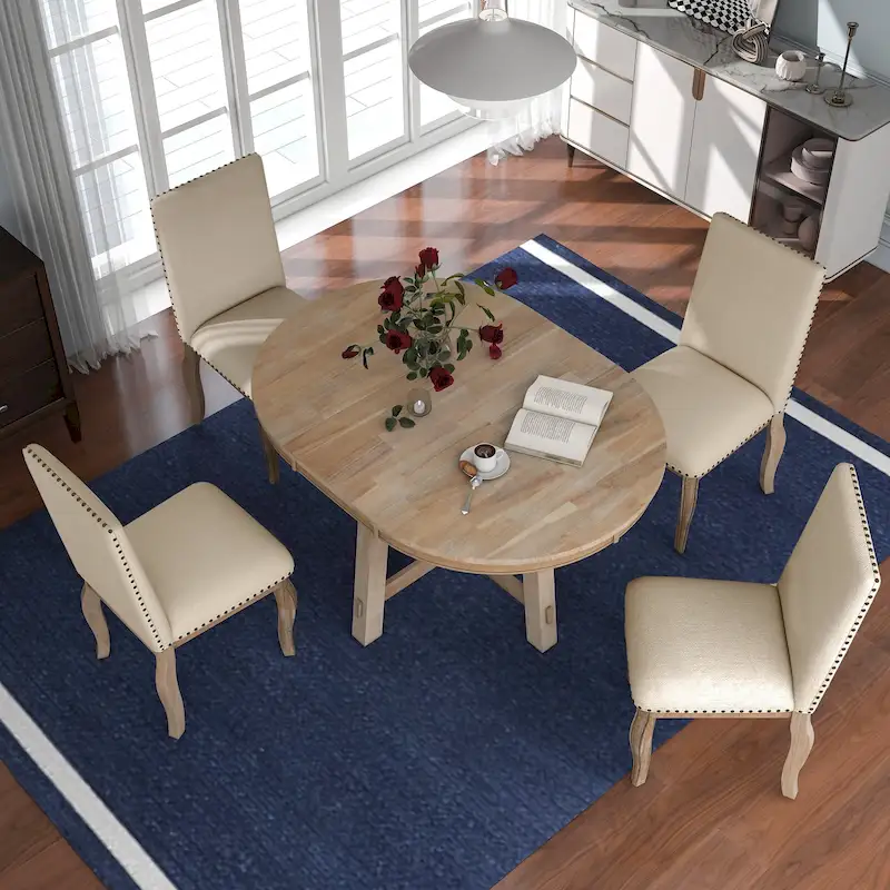 5-Piece Extendable Dining Table Set with Upholstered Chairs