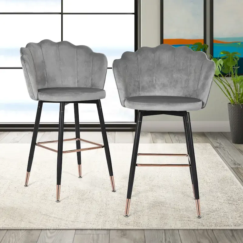 Adeco 42 Height Set of 2 Velvet Bar Stools
