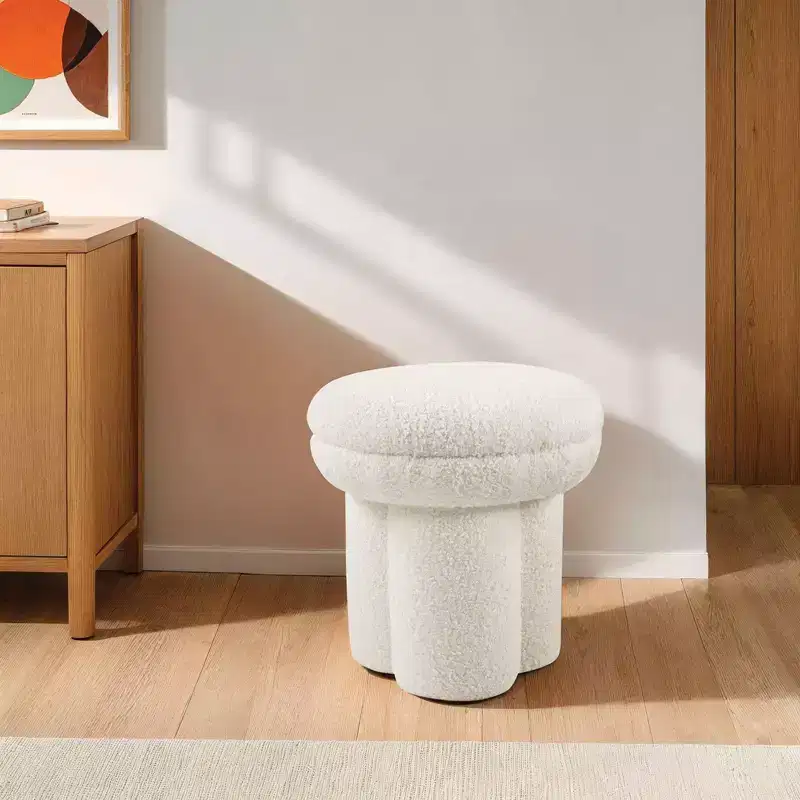 TUYOHW Mushroom-Shaped Accent Stool,17.5 Ottoman with Round Top,Pedestal Base,Shearling Fabric Upholstered Armless Chair for Living Room